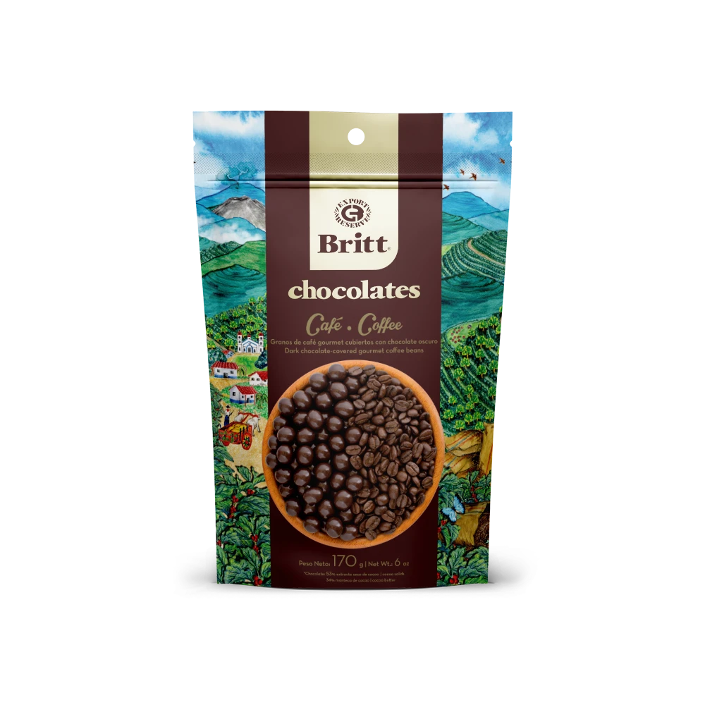 GRANOS DE CAFÉ GOURMET CUBIERTOS DE CHOCOLATE OSCURO BRITT